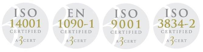 Certifiering: ISO 14001, EN 1090-1, ISO 9001, ISO 3834-2
